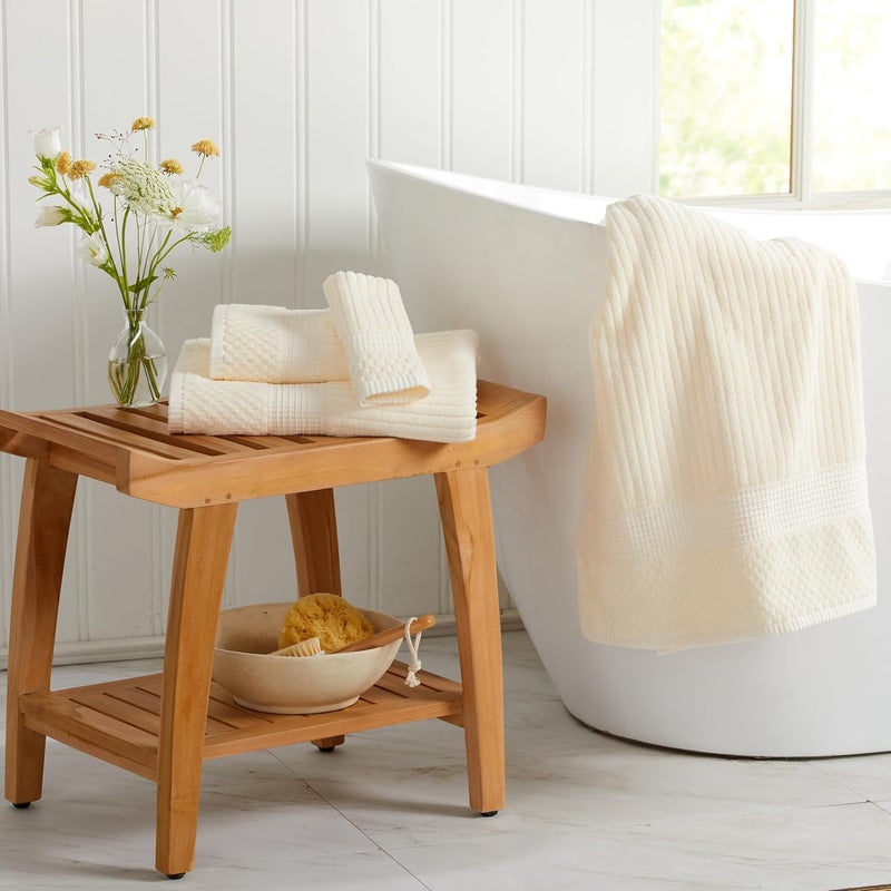 SPRING TREE 100% Cotton Bath Towel Set | 6 Piece Set | Absorbent & Quick-Dry Bath Towels | Textured and Durable Cotton | Krista Collection - Cream - Image 5